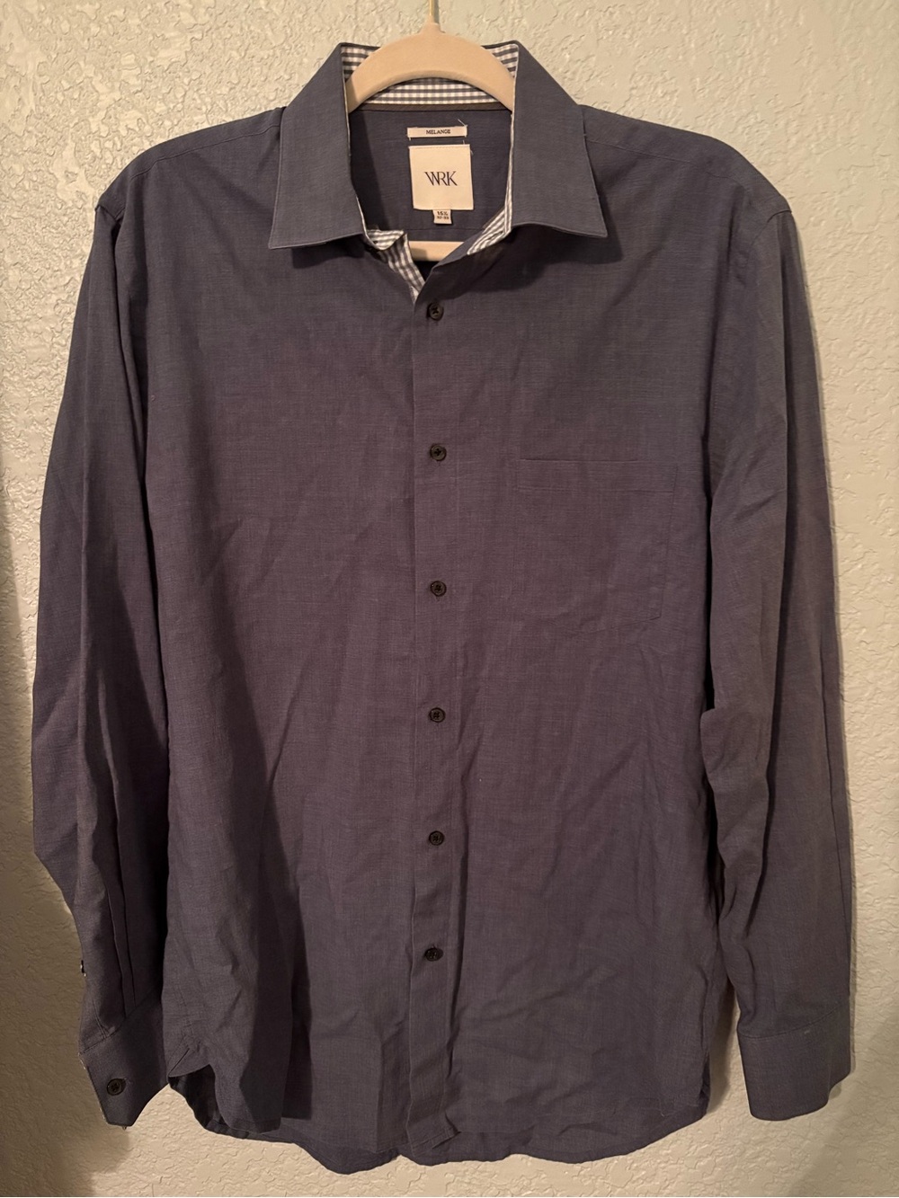 WRK Dress Shirt Mens 15.5 34/35 Blue Melange Cotton Long Sleeve Career Preppy
